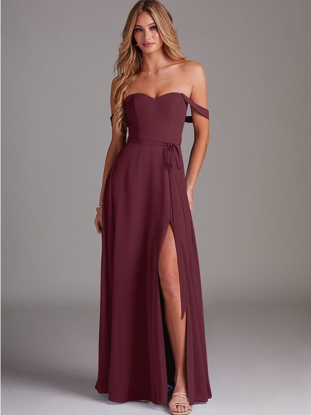 NEW Azazie Aaron Cabernet Off Shoulder Chiffon Bridesmaid Dress A12